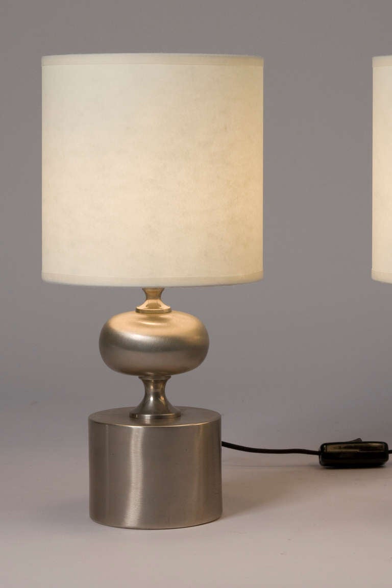 Pair of Brushed Stainless Steel Lamps by Barbier In Excellent Condition In Brooklyn, NY
