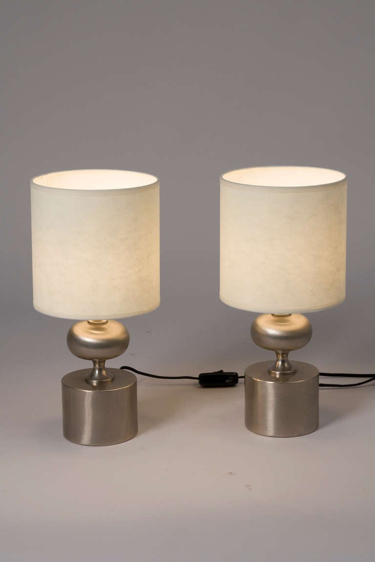 Pair of Brushed Stainless Steel Lamps by Barbier 2