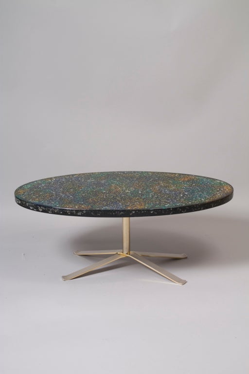Rainbow Crackle Resin Top Oval Coffee Table by Pierre Giraudon