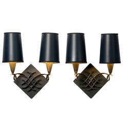 Pair of Crosshatch Two-Arm Wall Sconces