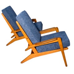Pair of Oak Lounge Chairs by Pierre Guariche