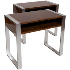 Pair of Aluminum and Rosewood End Tables by Milo Buaghman