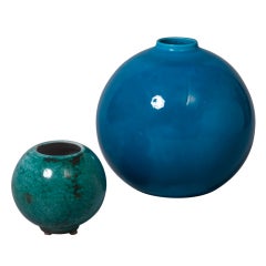 Two Spherical Ceramic French 1930s Vases