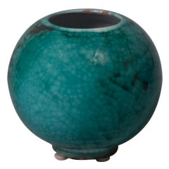 Spherical Shaped Turquoise Crackle Glaze Ceramic Vase