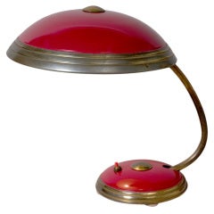 Patinated Brass and Red Lacquered Movable Desk Lamp