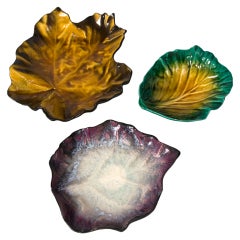 Set of Three Ceramic Leaves by Pol Chambost
