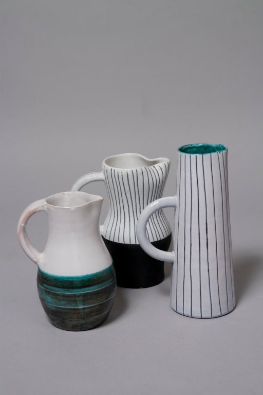 Set of Three Ceramic Pitchers by Jacques Innocenti