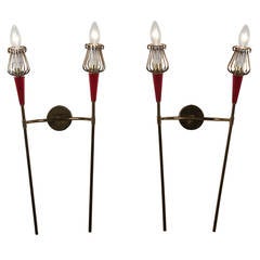 Pair of Red Celluloid and Brass Sconces
