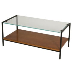 Vintage Glass Top and Rosewood Steel Frame Coffee Table by Alain Richard