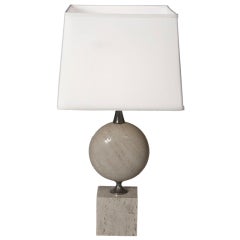Large Travertine Table Lamp by Barbier