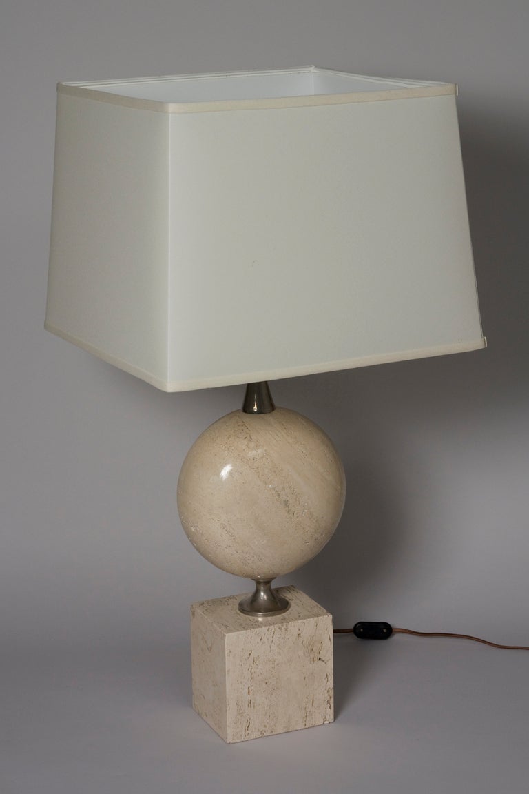 Large Travertine Table Lamp by Barbier