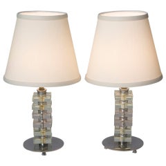 Pair of French 30s Stacked Glass Boudoir Lamps