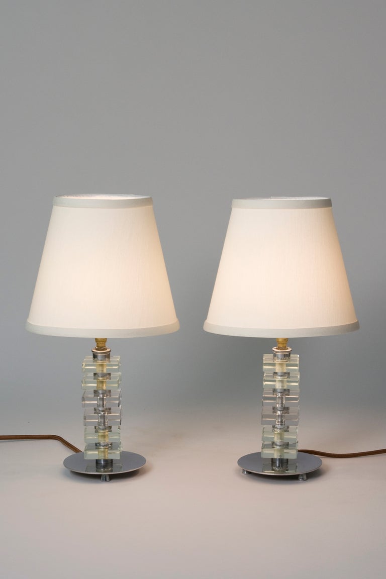 Pair of French 30s Stacked Glass Boudoir Lamps