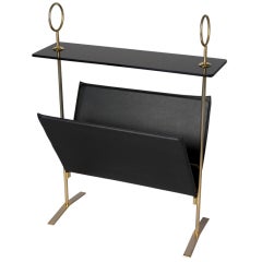 French 1950s Brass and Leather Magazine Stand