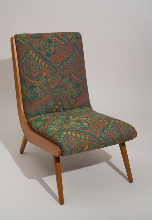 Pair of Modern Fruitwood Chairs Upholstered in Scalamandre