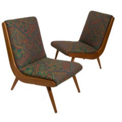 Pair of Modern Fruitwood Chairs Upholstered in Scalamandre