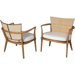 Pair of Caned Back Open Armchairs