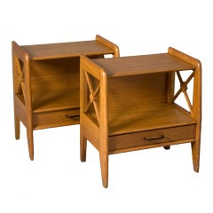 Pair of Single Drawer Oak End Tables by Jacques Adnet