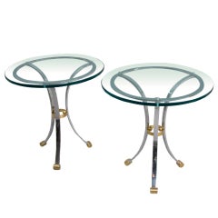 Pair of Floating Island Circular Glass Top Tables by Jansen
