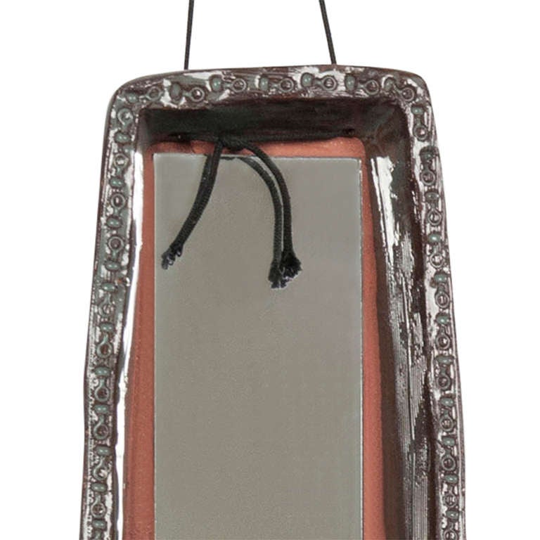 Grey-Blue Ceramic Frame Mirror by Juliette Derel 1