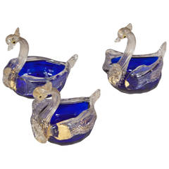  Set of Three Murano Glass Swans