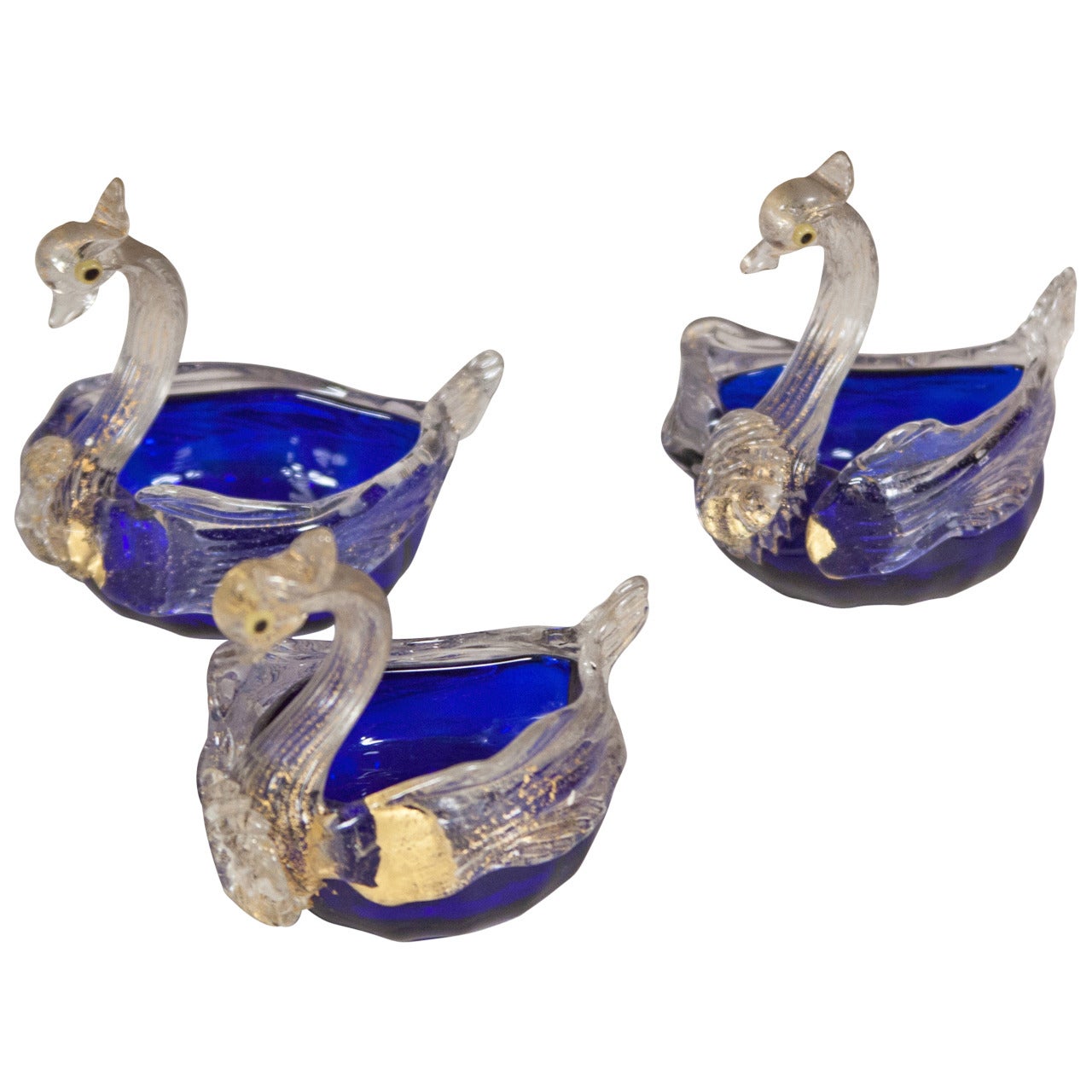  Set of Three Murano Glass Swans For Sale