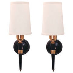 Pair of Black and Brass Post Sconces