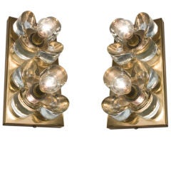 Pair of Thick Glass Flower Two Light Wall Sconces