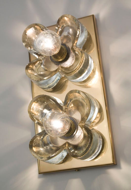 Pair of Thick Glass Flower Two Light Wall Sconces at 1stdibs