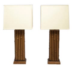 Pair of Faux Bamboo Form Square Column Lamps