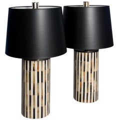 Pair of 1970s Patterned Shell and Bone Table Lamps