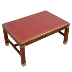 Red Leather Top Mahogany Rectangular Coffee Table