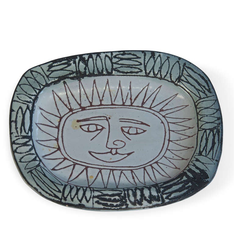 Sun-face Ceramic Dish by J. Pouchain