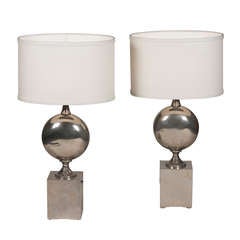 Polished Steel Lamps by Maison Barbier