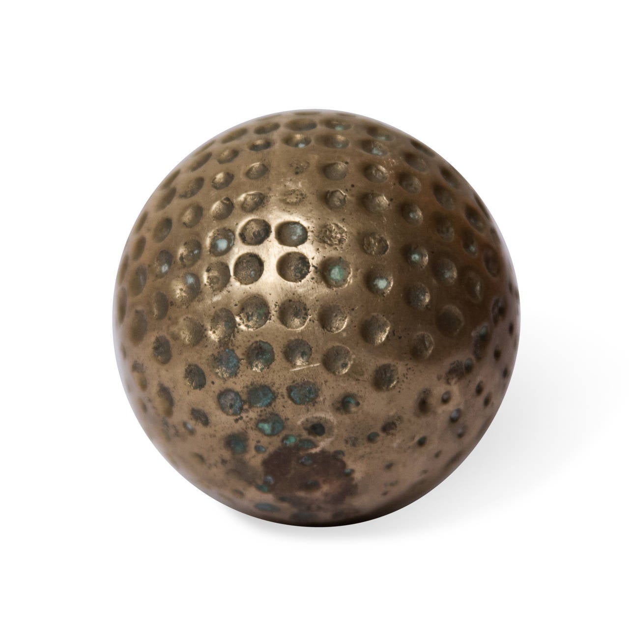 Bronze sculpture of a golf ball, spherical with dimples, American, 1960s. Spherical diameter 2 1/4 in. (Item #2258 sats) 

Condition: Some oxidation and spotting.