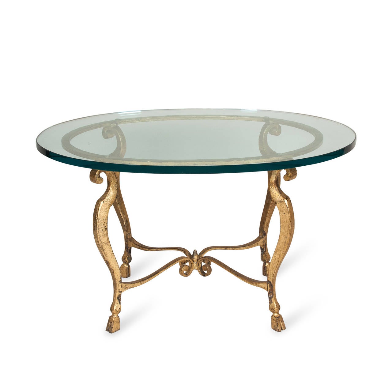 French Gilded Iron Oval Cocktail Table