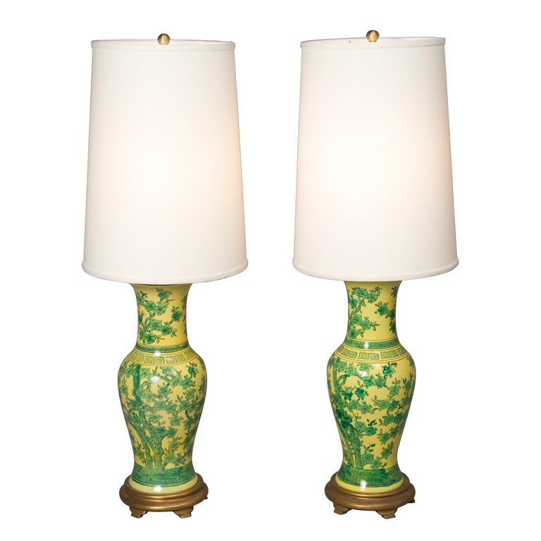 Green and Yellow Chinese Ceramic Urn Form Table Lamps at 1stdibs