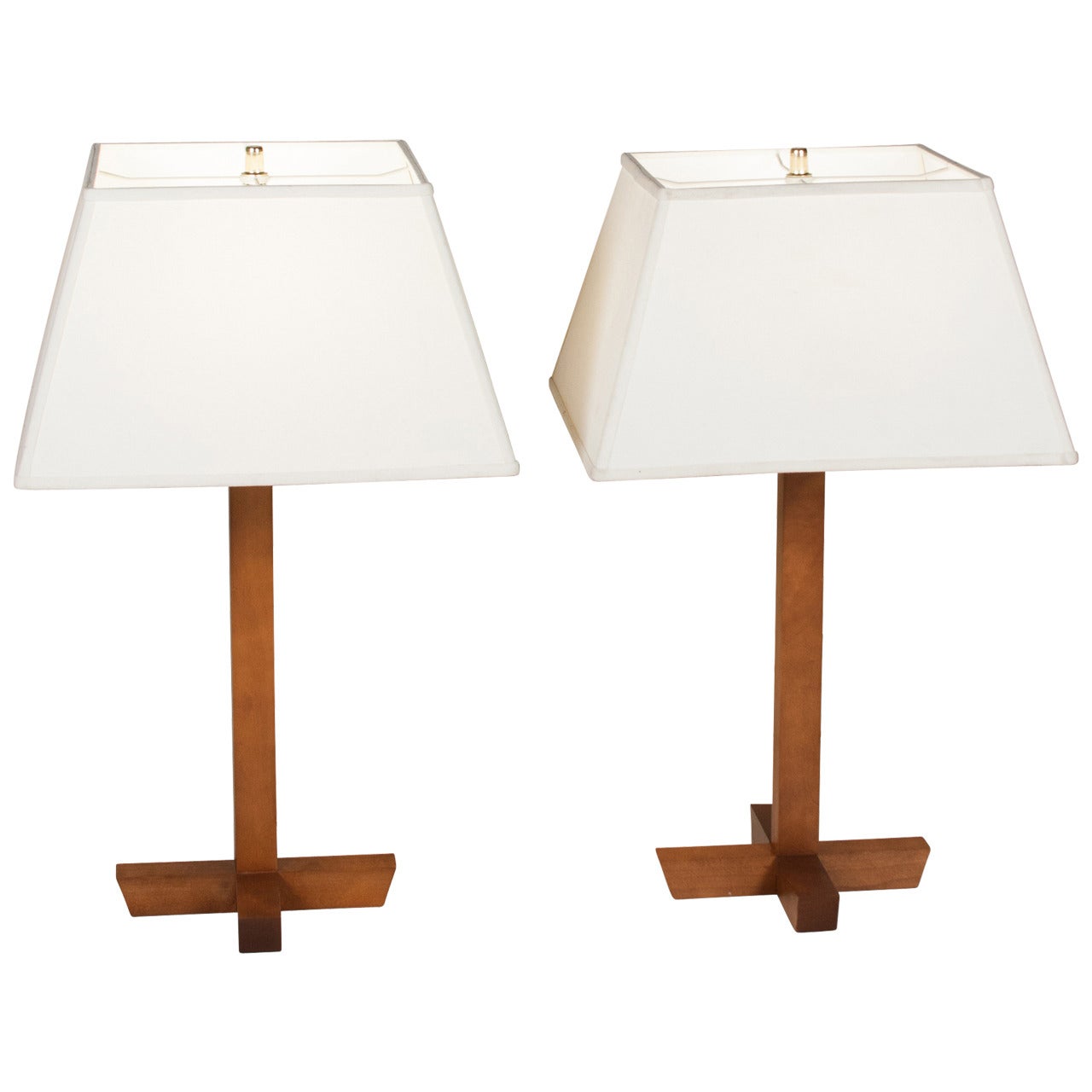 Pair of Walnut Table Lamps For Sale