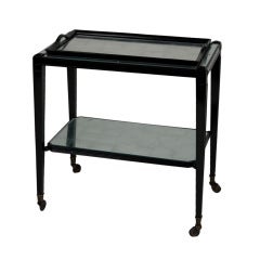 Two Tier Black Lacquer and Silver Leafed Serving Cart