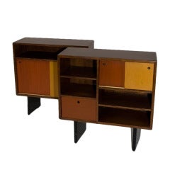 Pair of Oak and Painted Metal Cabinets by Escande