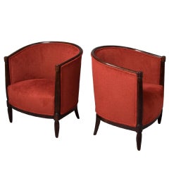 Pair of Elegant Curved Back Mahogany Salon Chairs