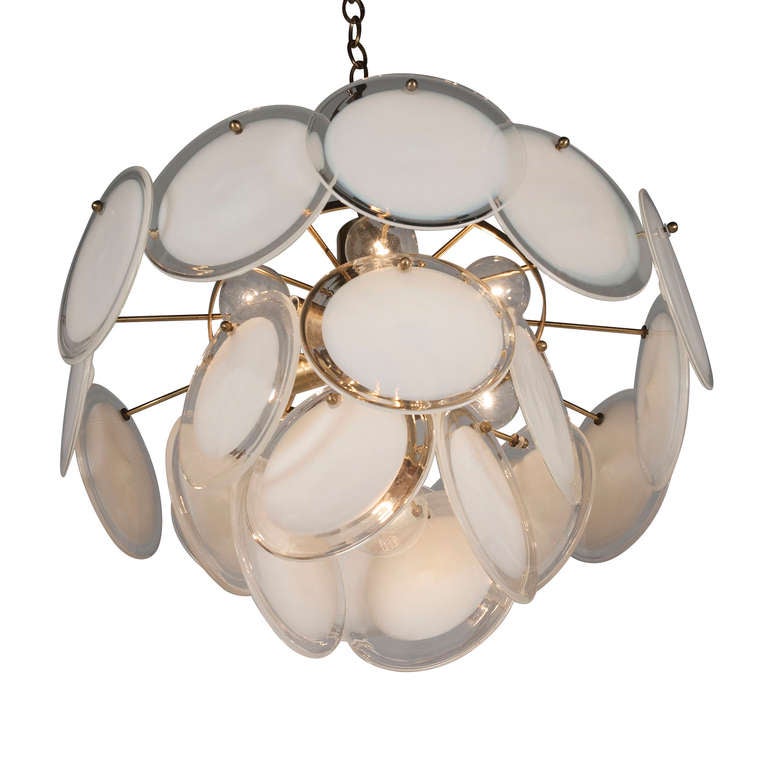 Glass Disc Chandelier In Excellent Condition In Brooklyn, NY