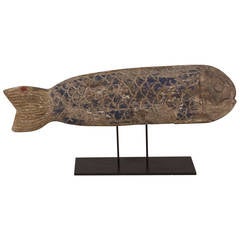 Carved Chinese Wooden Fish on Stand Sculpture