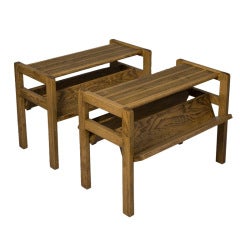 Vintage Pair of Tinted Oak Magazine Tables by Jacques Adnet