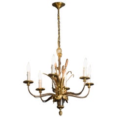 Vintage Six Arm Foliate Form Bronze Chandelier by Charles et Cie
