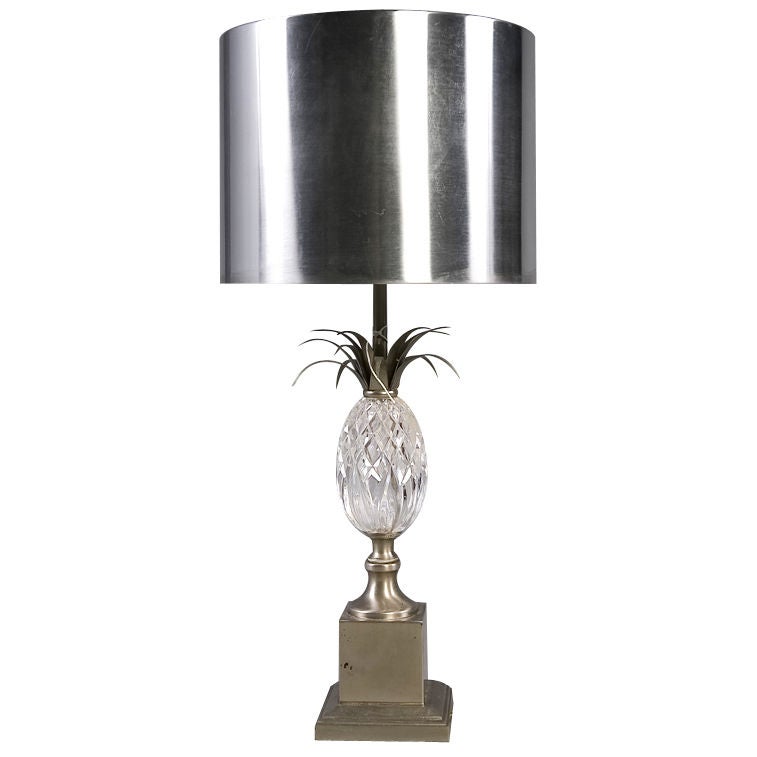 Glass Pineapple Form Metal Shade Lamp by Charles Et Cie