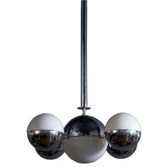 Five Light Nickel and Opaline Glass Bauhaus Style Chandelier
