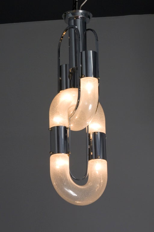 Pelaguso and Chrome Double Link Chain Chandelier by Mazzega In Excellent Condition In Brooklyn, NY