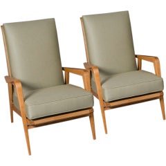 Pair of Sycamore Armchairs by Henri Martin Etienne