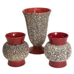 Set of Three Red Glazed Ceramic Vases by Millet for Sevres